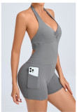 Halterneck Solid Color Yoga Sport Romper GQSA-51001
