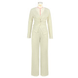 Jacquard Pleated V-neck Wide Leg Pants Set ASL-6807