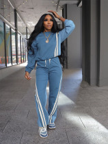 Color Block Stripe Sport Two Piece Pants Set SFY-778