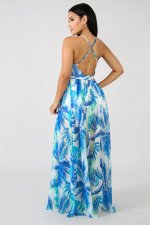 Deep V-neck Backless Chiffon Maxi Dress NK-8212