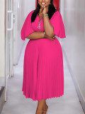 Plus Size Solid Color Pleated Maxi Dress NNWF-8120