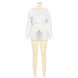 Slash Shoulder Tie Up Two Piece Shorts Set ASL-6803