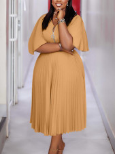Plus Size Solid Color Pleated Maxi Dress NNWF-8120