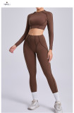 Solid Color Long Sleeve Yoga Sport Pants Suit GQSA-24129/87652