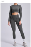 Solid Color Long Sleeve Yoga Sport Pants Suit GQSA-24129/87652