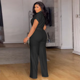 Plus Size Solid Color Shirt Two Piece Pants Set NNWF-8088