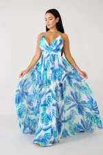 Deep V-neck Backless Chiffon Maxi Dress NK-8212