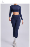 Solid Color Long Sleeve Yoga Sport Pants Suit GQSA-24129/87652