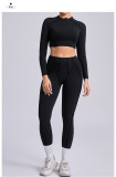 Solid Color Long Sleeve Yoga Sport Pants Suit GQSA-24129/87652