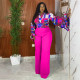 Plus Size Print Flare Sleeve Two Piece Pants Set NNWF-8113