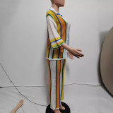 Hollow Out Stripe Knits Two Piece Pant Set QXTF-83020
