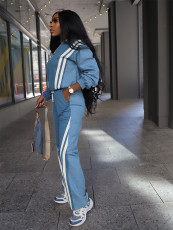 Color Block Stripe Sport Two Piece Pants Set SFY-778