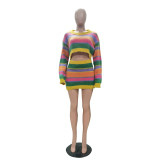 Casual Stripe Knits Two Piece Skirts Set TR-1341