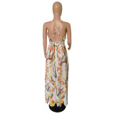 Deep V-neck Backless Chiffon Maxi Dress NK-8212