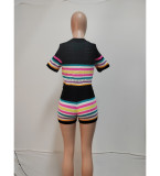 Fashion Knits Short Sleeve Two Piece Shorts Set QXTF-83026