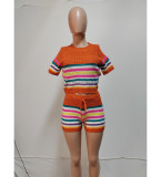 Fashion Knits Short Sleeve Two Piece Shorts Set QXTF-83026