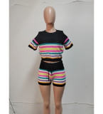 Fashion Knits Short Sleeve Two Piece Shorts Set QXTF-83026