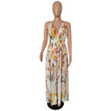 Deep V-neck Backless Chiffon Maxi Dress NK-8212