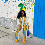 Hollow Out Stripe Knits Two Piece Pant Set QXTF-83020