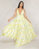 Deep V-neck Backless Chiffon Maxi Dress NK-8212