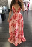 Deep V-neck Backless Chiffon Maxi Dress NK-8212