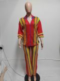 Hollow Out Stripe Knits Two Piece Pant Set QXTF-83020