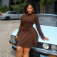 Plus Size Solid Color Long Sleeve Mini Dress NNWF-8140