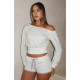 Slash Shoulder Tie Up Two Piece Shorts Set ASL-6803