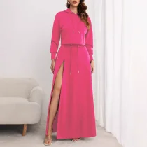 Plus Size Solid Color Hooded Two Piece Skirts Set ZDF-31306