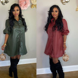 Long Sleeve Leather Casual Dress BN-9215