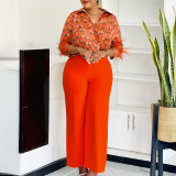 Plus Size Long Sleeve Print Loose Two Piece Pants Set GMLF-3342