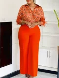 Plus Size Long Sleeve Print Loose Two Piece Pants Set GMLF-3342