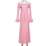 Solid Color Bow Flare Sleeve Maxi Dress GYME-K25D76015