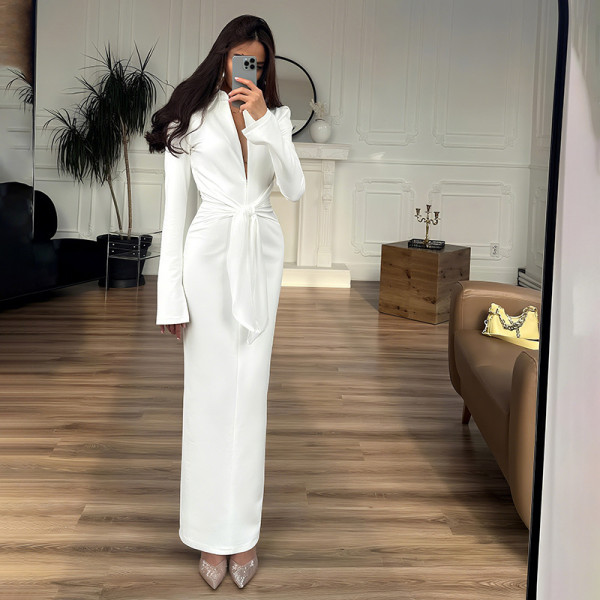 Tie Up Zipper Long Sleeve Maxi Dress GYME-K25D77335