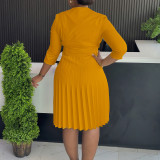 Plus Size Solid Color Pleated Midi Dress GATE-597