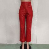 Solid Color Loose Wide Leg Leather Pants BN-313