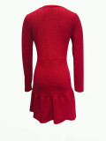 Long Sleeve Solid Color Pleated Mini Dress OMY-12017