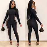 Plus Size Mesh Patchwork Long Sleeve Jumpsuit HMS-5593
