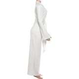 Tie Up Zipper Long Sleeve Maxi Dress GYME-K25D77335