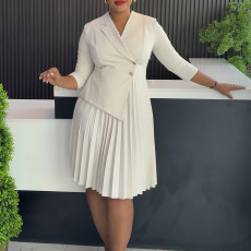 Plus Size Solid Color Pleated Midi Dress GATE-597