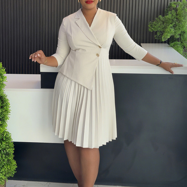Plus Size Solid Color Pleated Midi Dress GATE-597