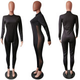 Plus Size Mesh Patchwork Long Sleeve Jumpsuit HMS-5593