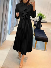 Long Sleeve Ruffles Shirt Dress OMY-12014