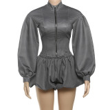 Long Sleeve Zipper Coat Culottes 2 Piece Set GYME-K25S77655