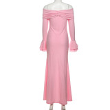 Solid Color Bow Flare Sleeve Maxi Dress GYME-K25D76015