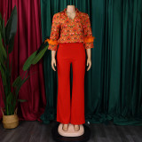Plus Size Long Sleeve Print Loose Two Piece Pants Set GMLF-3342