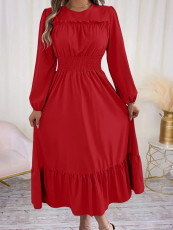 Solid Color Long Sleeve Loose Midi Dress OMY-12013
