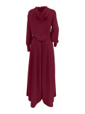 Plus Size Solid Color Hooded Two Piece Skirts Set ZDF-31306