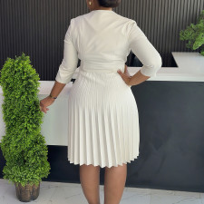 Plus Size Solid Color Pleated Midi Dress GATE-597
