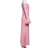 Solid Color Bow Flare Sleeve Maxi Dress GYME-K25D76015